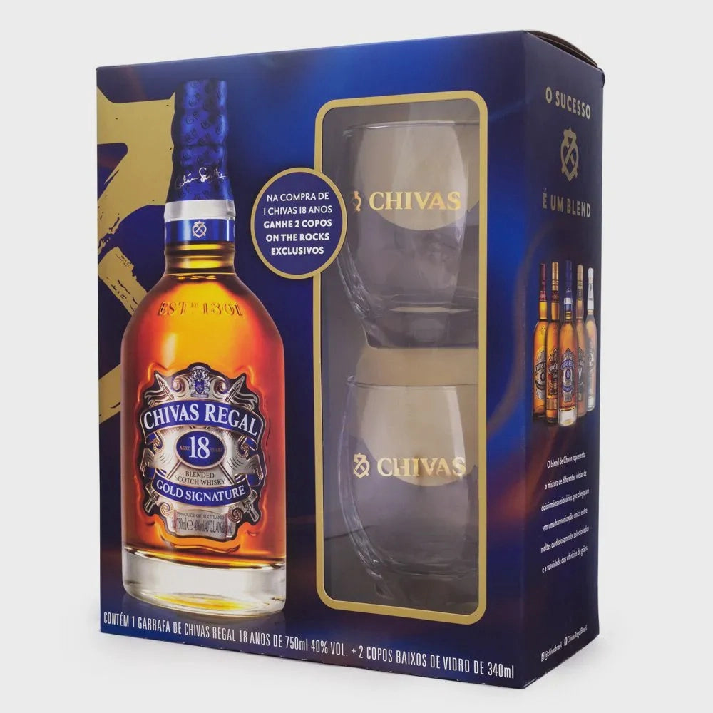 WHISKY CHIVAS REGAL 18 ANOS 750 ML + 2 COPOS