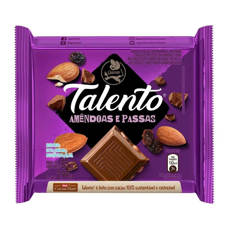 TALENTO RECHEIOAMENDOAS E PASSAS 90GR