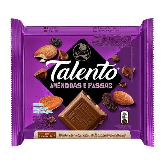 TALENTO RECHEIOAMENDOAS E PASSAS 90GR