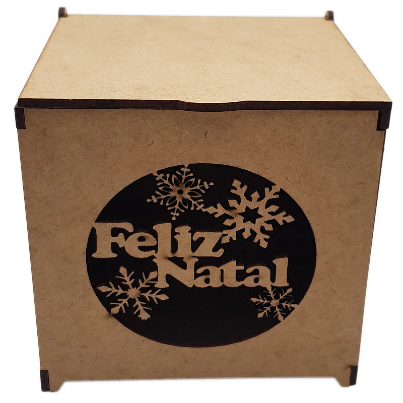 CAIXA MADEIRA FELIZ NATAL 21X21