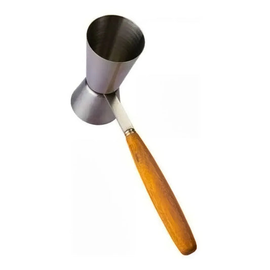 DOSADOR DUPLO INOX 50/25ML C/ CABO MADEIRA